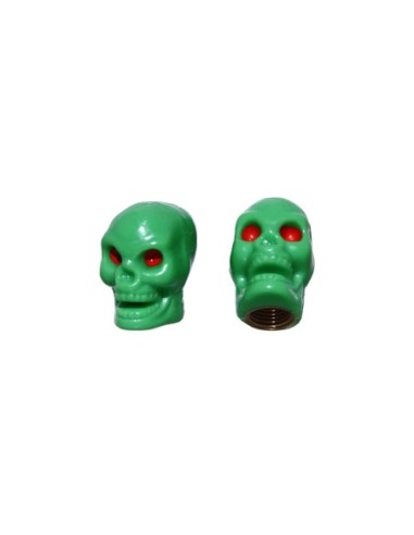 Valve Caps Skull Green Schrader Valve.
